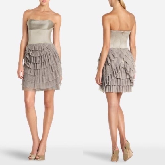 $348‼️BCBGMaxAzria Satin Ruffle Tulle Tiered Layered Sleeveless Dress Corset Sz4 - Picture 2 of 14